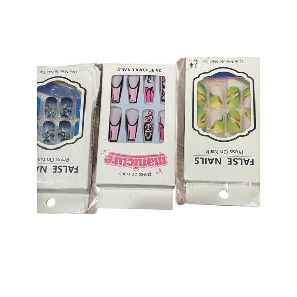 New Press On Nails Bundle of 3 Ghostface Horror Blue & Green Marble Reusable - Picture 14 of 16